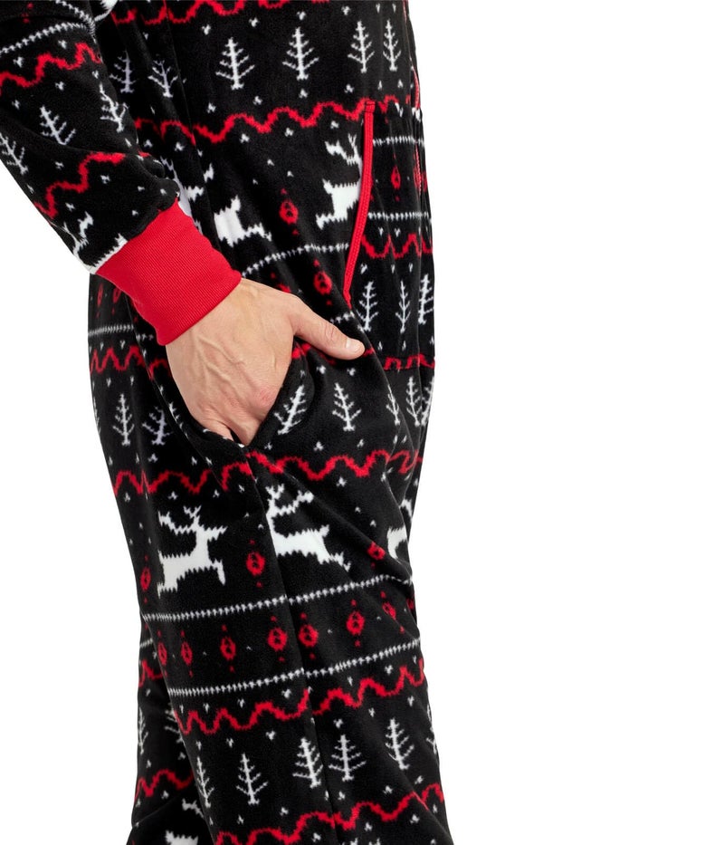Tipsy Elves Christmas Onesies for Adults - Comfy Unisex Matching Holiday Jumpsuits with Convenient Pockets - Cozy Black Fair Isle Christmas Jumpsuit Size Small - Image 4